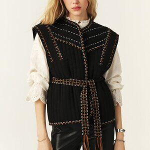 NWT Ba&sh Clevie Embroidered Sleeveless Jacket Size 2